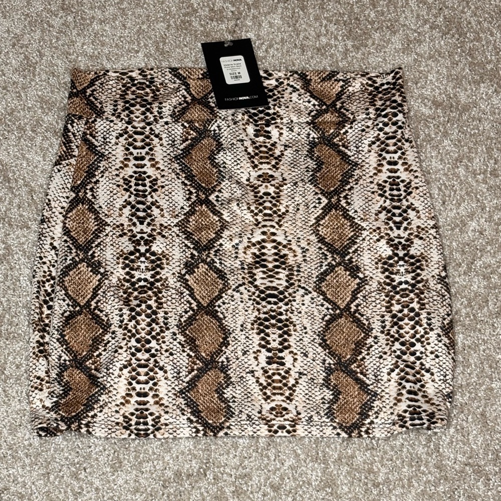 Fashion Nova Snake Print Pencil Skirt - Brown and Cream